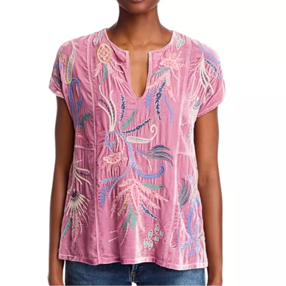Johnny Was Antonella Velvet Embroidered Top size Small